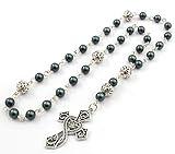 Anglican Prayer Beads with Teal Pearls with Ornate Cross, Anglican Rosary, Pearl Prayer Beads, Custom Rosary