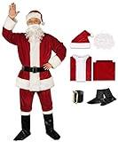 KLLOUZE Christmas Santa Claus Suit, Adult Men's Santa Costume, Xmas Classic Flannel Cosplay Clothes, Santa Fancy Suits Outfit (Crimson 6pcs)