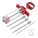 Meat Injector, TGE-V 1-oz Plastic BBQ Marinade Injector Kit, Turkey Injector Syringe (3 Stainless Steel Meat Needles +3 Replacement O Rings + 1 Cleaning Brush) for Turkey Smoked BBQ Grill