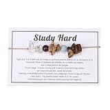 tenghong2021 Chakra Crystal Beaded Bracelet with Wish Card Adjustable Spiritual Anxiety Stone Beads Braide String Bracelet Yoga Meditation for Women Men Jewelry Birthday Gifts-Study Hard