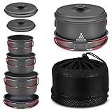 Alocs Camping Cookware, Aluminum Camping Cooking Set Camp Kitchen, Portable Camping Pots and Pans Set, Camping Essentials Mess Kit for Backpacking, Outdoor Cooking and Picnic