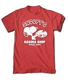 Riot Society Peanuts Snoopy Record Shop Mens T-Shirt - Heather Red, Large