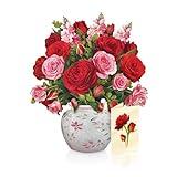 Freshcut Paper Pop Up Cards, Blooming Roses, 12 Inch Life Sized Forever Flower Bouquet 3D Popup Greeting Cards, Valentine's Day, Anniversary Card, Blank Notecard & Envelope