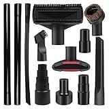 12PCS Universal Vacuum Attachment Kit Wet Dry Plastic Vacuum Hose Adapter 1-1/4" Vacuum Cleaners Accessories with Horse Hair Brush Extension Wand Flexible Crevice Tool Adapter for Shop Vac Accessories