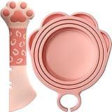 ScivoKaval Cat Food Can Lid Cover Pet Food Can Cover Wet Cat Food Spoon Dog Can Lids Paw Shape One Lid One Spoon Pack Can Opener Set Universal Pink