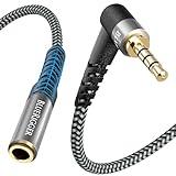 BlueRigger 3.5mm 90 Degree Headphone Extension Cable (6FT, Male to Female, L-Shaped Right Angle Jack, Auxiliary Stereo Audio Cable) – Aux Cord for Headphones, Car Stereo, Speaker, Phone, Laptop