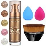 PHOERA Body Shimmer Oil, Body Bronzer Shimmer Oil,Body Glow Oil Shimmer Highlighter Luminizer Body Illuminator with Body Makup Bursh,Self Tanning Lotion,1oz/Jars (103 Glistening Bronze)