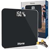 iHome Digital Scale Step-On Bathroom Scale - iHome High Precision Body Weight Scale - 400 lbs, Battery Powered with LED Display - Batteries Included -Great for Home Gym (Black)