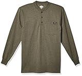 Dickies Men's Long Sleeve Heavyweight Henley, Military Green Single Dye Heather, Medium