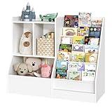 MAHANCRIS 39.4" Kids Bookshelf and Toy Storage, 7 Layer Kids Book Sling Shelf, Toddler Bookshelf, Kids Bookcase, Toy Organizer Cabinet, Large, for Playroom, Bedroom, Nursery, White BKWT7301