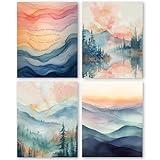 QLMX Inhale Exhale Mental Health Wall Art Prints Set of 4, Watercolor Abstract Prints for Wall Decor, Therapy Office Decor, Calming Breathe Poster for Therapy Counselling Room 8”x10” Unframed