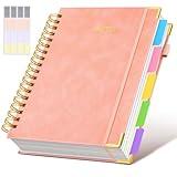 Hardcover Spiral Notebook Journal with Removable Dividers Tabs, 300 Pages Leather 5 Subject Notebook College Ruled, 8"x10" Large B5 Notebooks for Work School Note taking, Lined Journal for Women, Pink