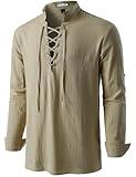 ZEROYAA Men's Medieval Vintage Long Sleeve Lace Up Shirt Renaissance Costume for Halloween Viking Pirate Cosplay ZHCL60-Beige Large