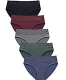 Wealurre Cotton Panties for Women Bikini Underwear Hipster Underpants Lace Briefs Pack(DarkSeries,M)