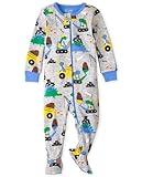 The Children's Place Baby Boy's and Toddler Long Sleeve 100% Cotton Zip-Front One Piece Footed Pajamas, Dino Construction, 5T