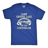 Crazy Dog Mens T Shirt Camp Crystal Lake 1980 Spooky Halloween Horror Slasher Movie Tee Funny Camping Tshirt Vintage Shirt for Retro 80s Movie Fans Heather Royal L