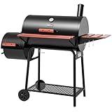 Royal Gourmet CC1830W 30-Inch Charcoal Grill with Offset Smoker and Wood-Painted Side Table, Outdoor Smoker Grill with 811 Sq. In. Cooking Area for Outdoor Barbecue Event, Black