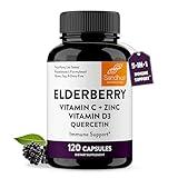 Elderberry Vitamin C and Zinc 120 Capsules | with Quercetin and Vitamin D3 | Immune Support for Adults | Herbal Supplement for Men and Women | 2 Months Supply | Natural Immunity Booster