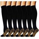 Double Couple 7 Pairs Copper Compression Socks for Men Women 20-30 mmHg Knee High Stockings