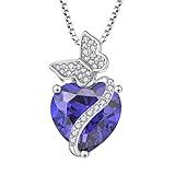 Blaniy Butterfly Necklace 925 Sterling Silver Heart Tanzanite Necklace December Birthstone Pendant Cubic Zirconia Jewelry Gifts for Women