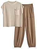 LILLUSORY Two 2 Piece Sets Womens 2025 Spring Summer Matching Lounge Sweatsuits Sweat Suits Trendy Travel Beach Vacation Fashion Resort Wear Outfits Knit Loungewear Clothes Clothing Light Khaki L