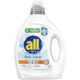 all Liquid Laundry Detergent, Free Clear for Sensitive Skin with OXI, Unscented and Hypoallergenic, 2X Concentrated, 90 Loads