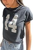 SimpelGrace Baby Tees for Women Graphic Tees Y2k Short Sleeve Crop Tops Jersey Top Summer（Black Small）