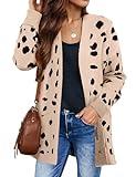 ZESICA Women's Fall Winter Long Sleeves Open Front Leopard Print Knitted Sweater Cardigan Coat Outwear,A Beige,Medium