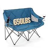 ARROWHEAD OUTDOOR Portable Folding Double Duo Camping Chair Loveseat w/ 2 Cup & Wine Glass Holder, Heavy-Duty Carrying Bag, Padded Seats & Armrests, Supports up to 500lbs, USA-Based Support