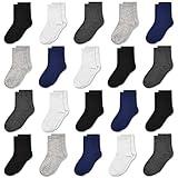 Kids Crew Socks, Mid Cut Socks for Toddler Kids Boys Girls(4-7 Years), 20 Pairs Athletic Sock Multipack