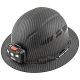 Klein Tools 60347 Hard Hat, Vented Full Brim, Class C, Premium KARBN Pattern, Rechargeable Lamp, Padded Sweat-Wicking Sweatband, Top Pad