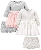 Simple Joys by Carter's Baby Girls' 2-Pack Long-Sleeve Dress Set, Pink/Grey, 3T