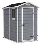 Keter Manor 4x6 Resin Outdoor Storage Shed Kit-Perfect to Store Patio Furniture, Garden Tools Bike Accessories, Beach Chairs and Lawn Mower, Grey & White