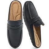 HARENCE Mules for Women Flats Shoes: Comfortable Dressy Round Toe Backless Mule Slides Casual Walking Slip On Work Loafers Black