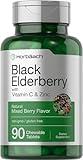 Horbaach Black Elderberry Vitamin C and Zinc | 90 Chewable Tablets | Mixed Berry Flavor | Immune Support Complex | Vegetarian, Non-GMO, and Gluten Free Supplement