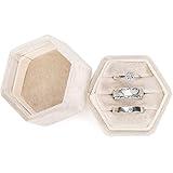 WantGor Velvet Jewelry Ring Box, 3 Slots Hexagon Ring Gift Box Vintage Ring Display Holder Case for Wedding Ceremony Proposal Engagement (Beige, 3 Slots)