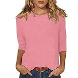 FONMA 3/4 Length Sleeve Womens Tops Cotton,3/4 Length Sleeve Womens Tops Women Spring Clothes Petite Shirts For Women Petite Length Women 3/4 Sleeve Tops Summer Clothes Spring Tops(Pinks,Large)