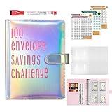 yokumio 100 Envelopes Saving Challenge, Money Saving Binder with Cash Envelopes, Cash Stuffing Binder from 30 Days to 52 Weeks, to Save $500,$5,050 and $10,000, Gifts for friends/family (Silver pink)