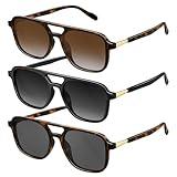 konqkin Retro Aviator Sunglasses for Women Men:Polarized Trendy Vintage 70s Rectangle Mens Womens Shades Sun Glasses UV400 Protection (Brown+Grey+Tigerspot,54mm)