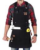 WHITEDUCK Work Apron 24oz Woodworking Apron for Men Waxed Heavy Duty Canvas Apron with Pockets (Black)