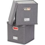 ZICOTO Decorative Vinyl Record Storage Box for 50+ Single Records - Sturdy and Easy to Carry LP Holder with Lid - The Perfect Storage Crate for Your Valuable Album Collection