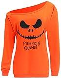 LYXIOF Women Halloween Sweatshirts Off The Shoulder Slouchy Shirts Long Sleeve Pullover Orange S