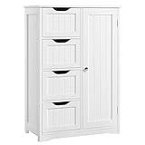 Yaheetech Wooden Floor Cabinet, Side Storage Organizer with 4 Drawers and 1 Cupboard, Freestanding Entryway Storage Unit Console Table, Bathroom Furniture Home Decor, White