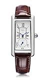 Women Quartz Watch Lady Stylish Rectangle Dress Watch with Leather Strap and Sapphire Crown (Silver Brown)