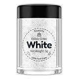 Shanlinly White Edible Glitter for Cakes Drinks - Food Grade 5g Shimmer Luster Glitter Dust Edible Glimmer Powders for Strawberries, Sprinkle on Sparkle, Chocolate, Cookie, Cupcake, Cocktail, Vegan