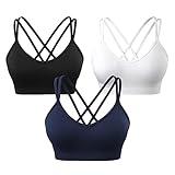 VEQKING Women's Criss Cross Back Sports Bra Medium Support Padded Strappy Yoga Bra for Workout Fitness Pack of 3