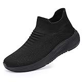 SHULOOK Womens Slip on Walking Shoes Comfort Lightweight Breathable Sock Shoe Non-Slip Mesh Casual Fashion Tennis Running Sneakers Black