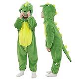 TONWHAR Kids' And Toddlers' Infant Tiger Dinosaur Animal Fancy Dress Costume Outfit Hooded Romper Jumpsuit (2-3T/Height:36"-39",Green Dinosaur)