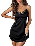 Avidlove black lingerie chemise lingerie for women for sex intimate silk nightgowns Black Small