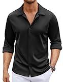 COOFANDY Men's Long Sleeve Button Down Wrinkle Free Dress Shirt Business Casual Untucked Stretch Muscle Fit Shirts Black